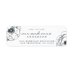 Étiquette Black Floral Future M. Mme Mariage Retour Adresse