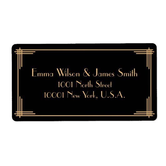 Étiquette Black Gold Art Déco Great Gatsby Livraison Étiquet (Devant)