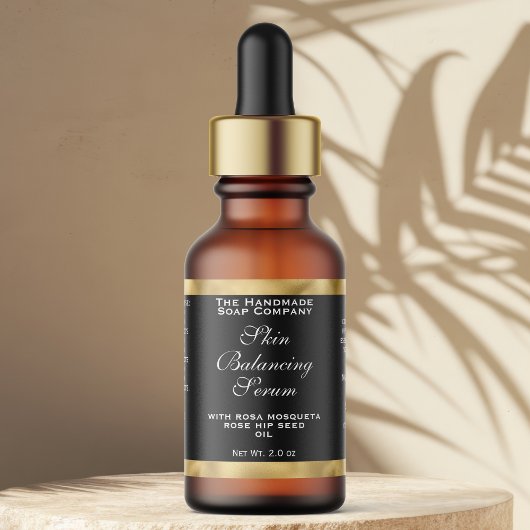 Étiquette Black & Gold Cosmetics Small Dropper Bottle Label 