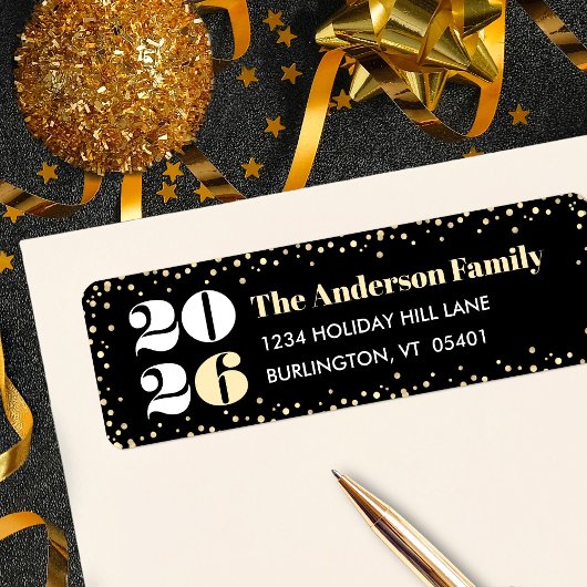Étiquette Black Gold Custom Numéro Nouvel An Bold Nom modern