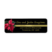 Étiquette Black/Gold et Red Poinsettia Adresse de retour (Devant)