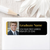 Étiquette Black Gold Graduation Photo Adresse de retour (En situation)