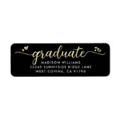 Étiquette Black Gold Graduation Script Coeurs Adresse modern (Devant)