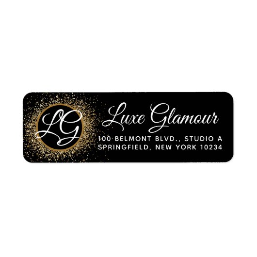 Étiquette Black & Gold Modern Glamor Salon Adresse de retour (Devant)