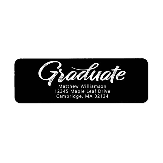 Étiquette Black Graduation Bold Script Simple Modern Address (Devant)