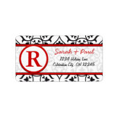 Étiquette Black Heart Damask Red Font Return Adresse Label (Devant)