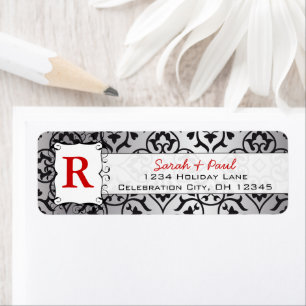 Étiquette Black Heart Damask Red Font Return Adresse Label