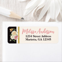 Black, Ivory, Gold Florals Adresse de retour