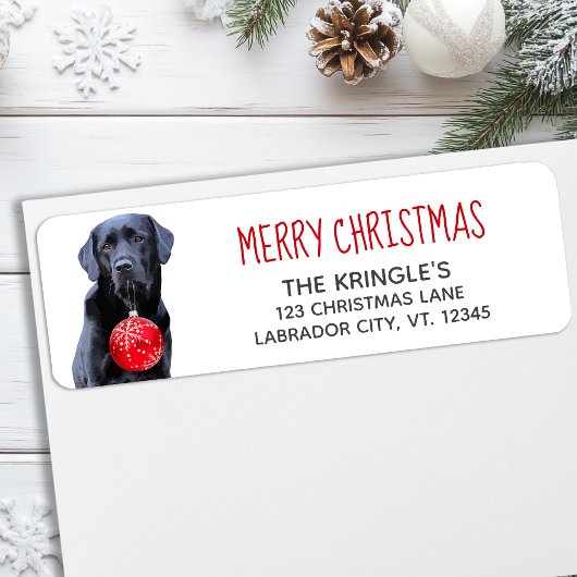 Étiquette Black Lab Joyeux Noël Rouge Labrador mou Chien