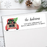 Étiquette Black Labrador Red Christmas Truck Adresse de reto<br><div class="desc">Envoyez les voeux de Noël cette saison des Fêtes avec ce chien de récupération du labrador noir dans une aquarelle design. Cette étiquette d'adresse de retour noir labrador contient quatre petits labrador dans un camion de Noël rouge aquarelle avec arbre de vacances. Personnalisez avec le nom de famille et l'adresse....</div>