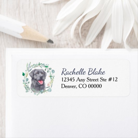 Étiquette Black Labrador Retriever Dog Wreath Adresse de ret (En situation)