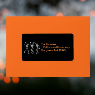 Étiquette Black Orange Dancing Skeletons Adresse Halloween