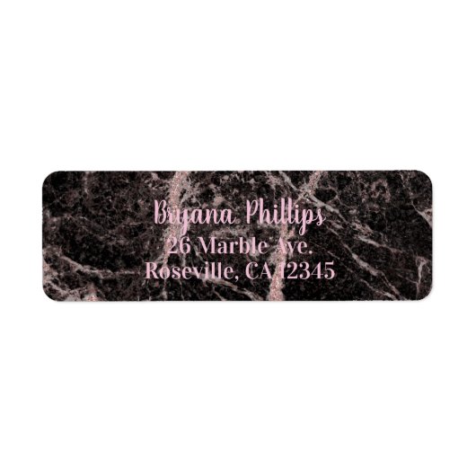Étiquette Black & Rose Gold Pink Parties scintillant Marble (Devant)