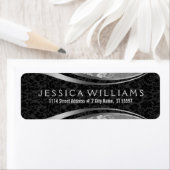 Étiquette Black & Silver Grey Vintage Floral Damas (En situation)