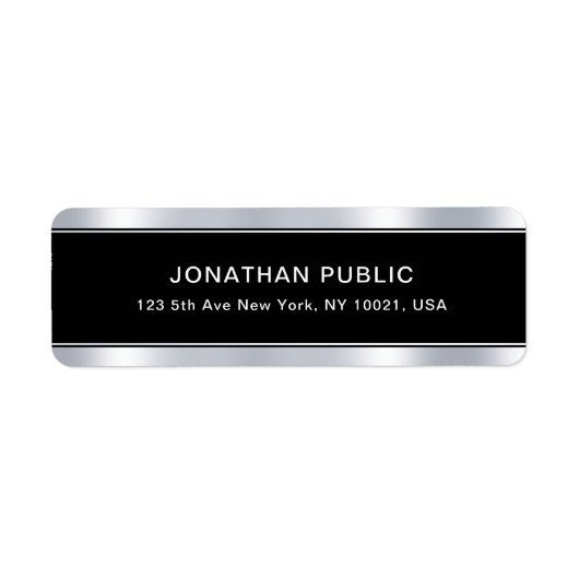 Étiquette Black Silver Modèle Modern Glam Adresse de retour (Devant)