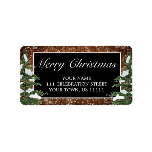 Étiquette Black Snowy Wood & Forest Joyeux Noël Adresse (Devant)