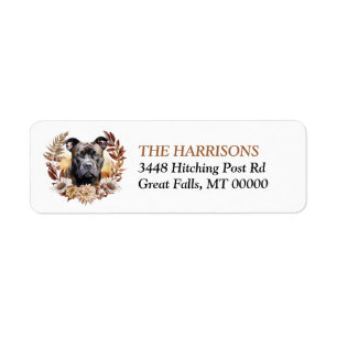 Étiquette Black Staffordshire Terrier Dog Automne Wreath