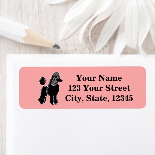Étiquette Black Standard Poodle Rose Retourner l'adresse Éti (En situation)