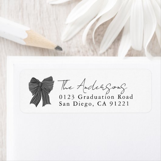 Étiquette Black Stripe Bow Ribbon Return Address (En situation)