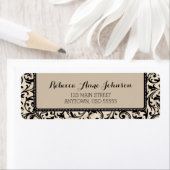 Étiquette Black Swirl Damask sur Tan (En situation)