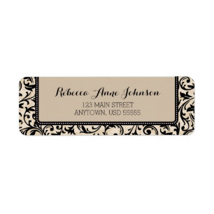 Étiquette Black Swirl Damask sur Tan