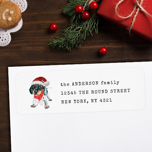 Étiquette Black Tan Piebald Dachshund Puppy Adresse de retou