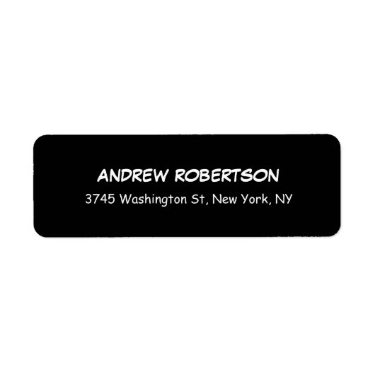 Étiquette Black White Comic Pro Elegant Adresse de retour La (Devant)