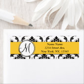 Étiquette Black White Damask Yellow Adresse de retour (En situation)