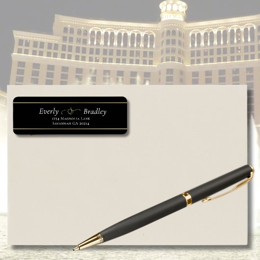 Étiquette Black White Gold Bordure Élégante Typographie de s