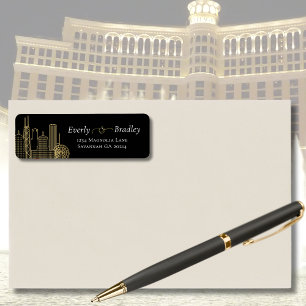 Étiquette Black White Gold Elegant Las Vegas Skyline Script