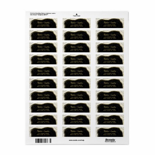 Étiquette Black White & Gold Geode Mariage Adresse de retour (Feuille entière)