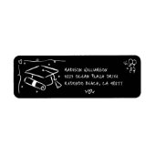 Étiquette Black White Hand Drawn Doodle Graduate Cap Address (Devant)