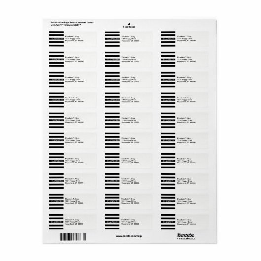 Étiquette Black White Horizontal Preppy Stripe Nom monogram (Feuille entière)