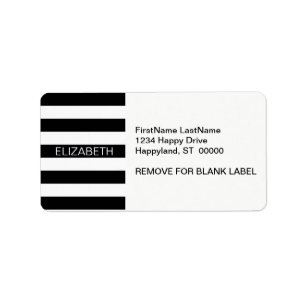 Étiquette Black White Horizontal Preppy Stripe Nom monogram