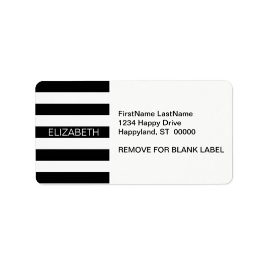 Étiquette Black White Horizontal Preppy Stripe Nom monogram (Devant)