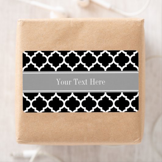 Étiquette Black White Moroccan #5 Dark Gray Name monogram (En situation)