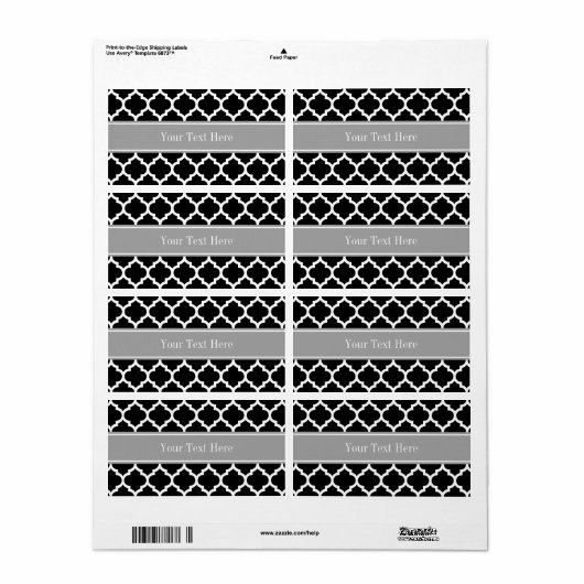 Étiquette Black White Moroccan #5 Dark Gray Name monogram (Feuille entière)