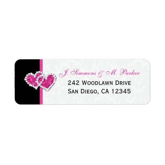 Étiquette Black White Pink Hearts Adresse de retour Label (Devant)