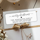 Étiquette Black White Script Coeur Noël Adresse de retour