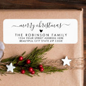 Étiquette Black White Script Coeur Noël Adresse de retour