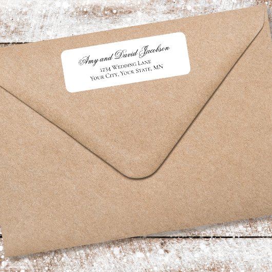 Étiquette Black White Script Wedding Return Address