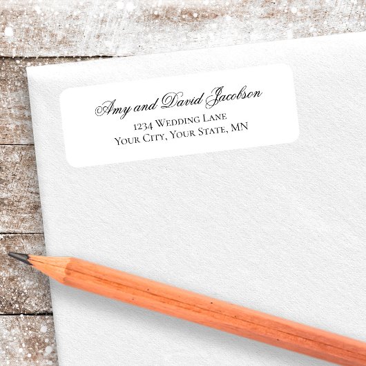 Étiquette Black White Script Wedding Return Address