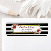 Étiquette Black White Strial Floral Gold Adresse de retour (En situation)