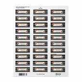 Étiquette Black White Strial Floral Gold Adresse de retour (Feuille entière)