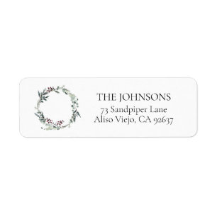 Étiquette Black Winter Botanical Wreath Return Adresse Label