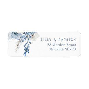 Étiquette Blanc & Dusty Blue Floral Retourner l'adresse Mari