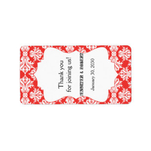 Étiquette Blanc et Poppy Red Mariage damassé Lip Balm Étique