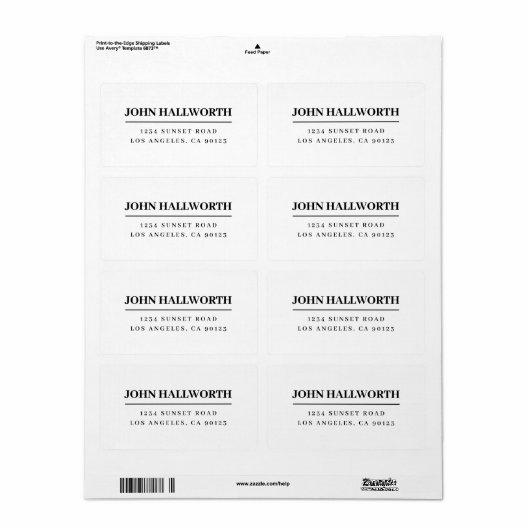 Étiquette Blanc Moderne & Noir (Feuille entière)