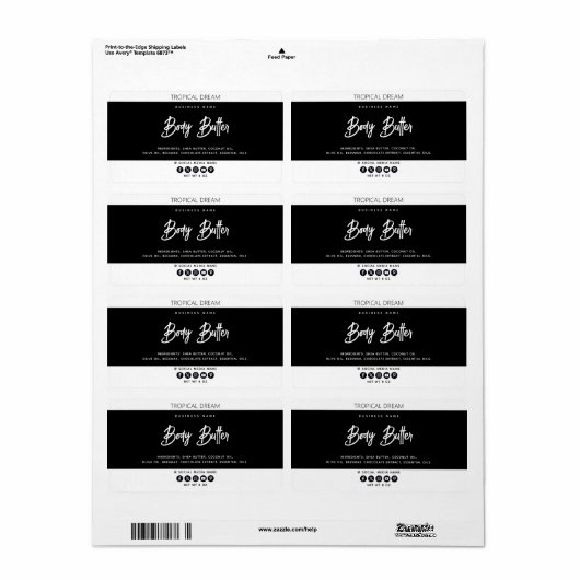 Étiquette Blanc noir simple (Feuille entière)