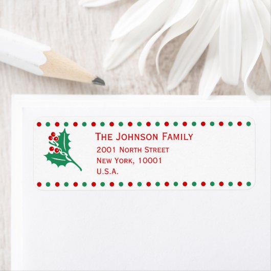 Étiquette Blanc rouge vert Noël Retourner l'adresse Étiquett (En situation)